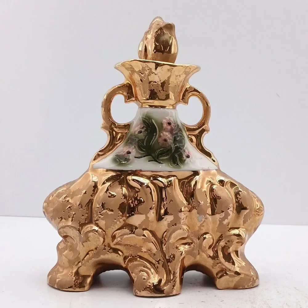 Jim Beam Liquor Decanter Distillery Whiskey Empty Vase Bottle Gold Regal China